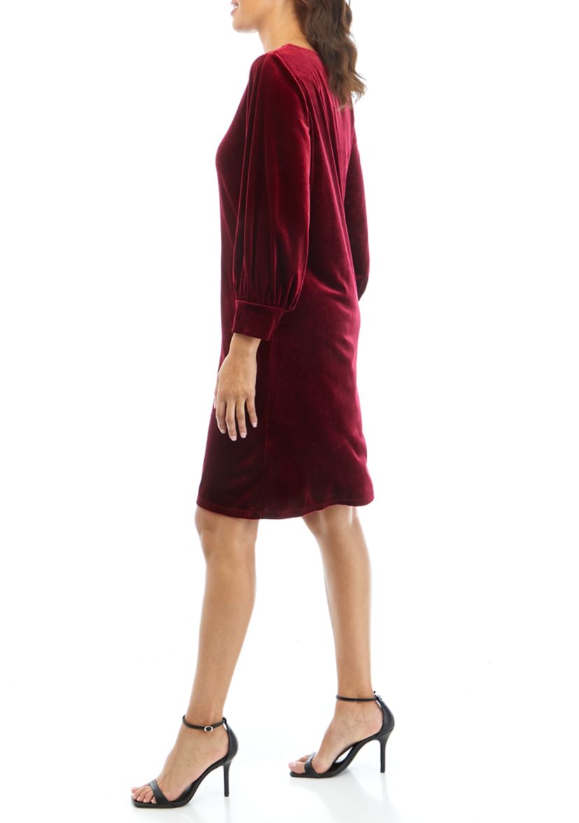 Womens 3/4 Sleeve Solid Velvet Sheath Dress