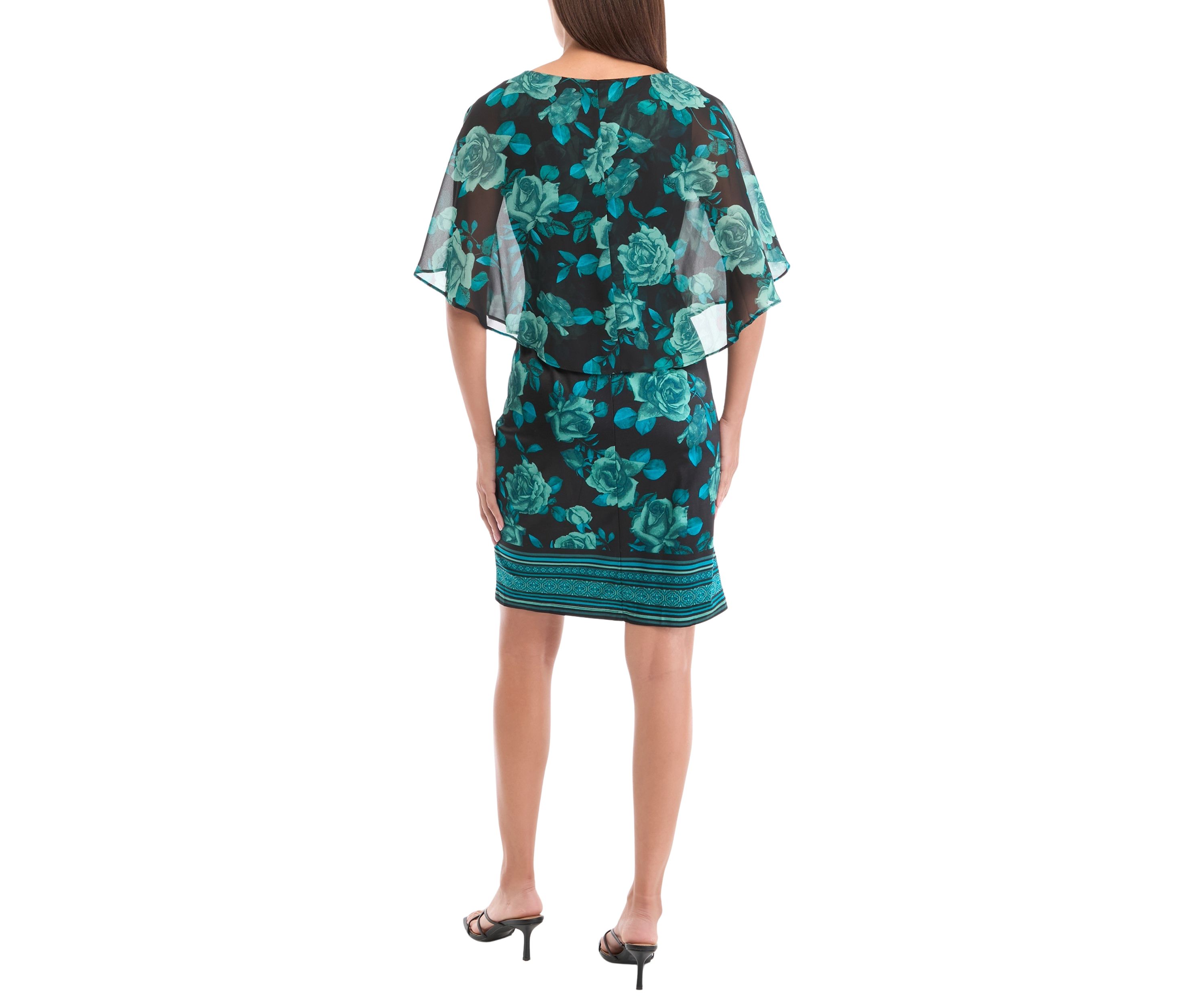 Womens Cape Sleeve Floral Print A-Line Dress
