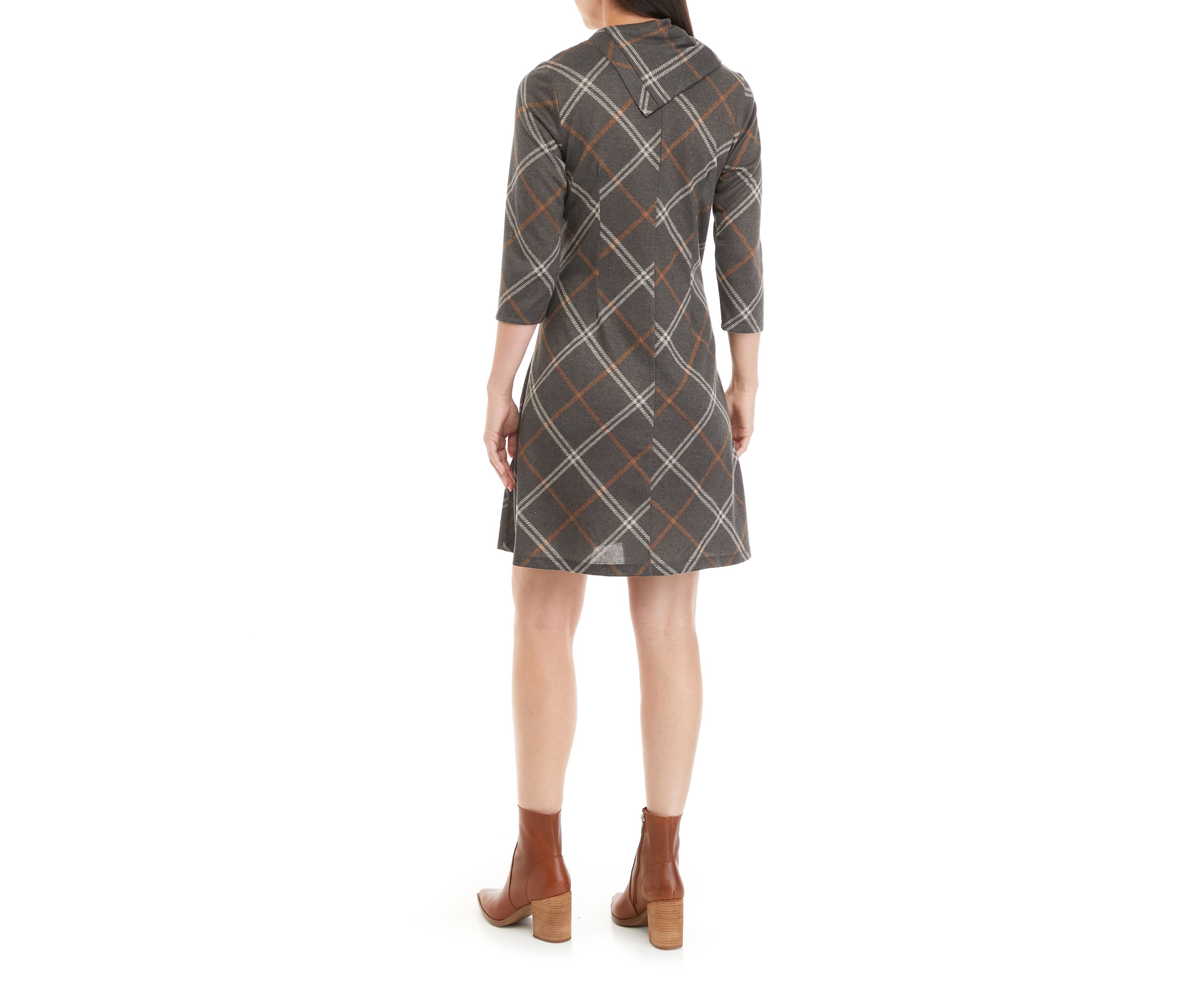 Womens Cozy Envelope Neck Plaid Hacci A-Line Dress