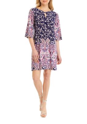 Women's 3/4 Sleeve Graduated Floral Printed Shift Dress