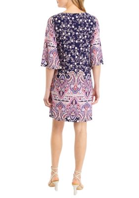 Women's 3/4 Sleeve Graduated Floral Printed Shift Dress