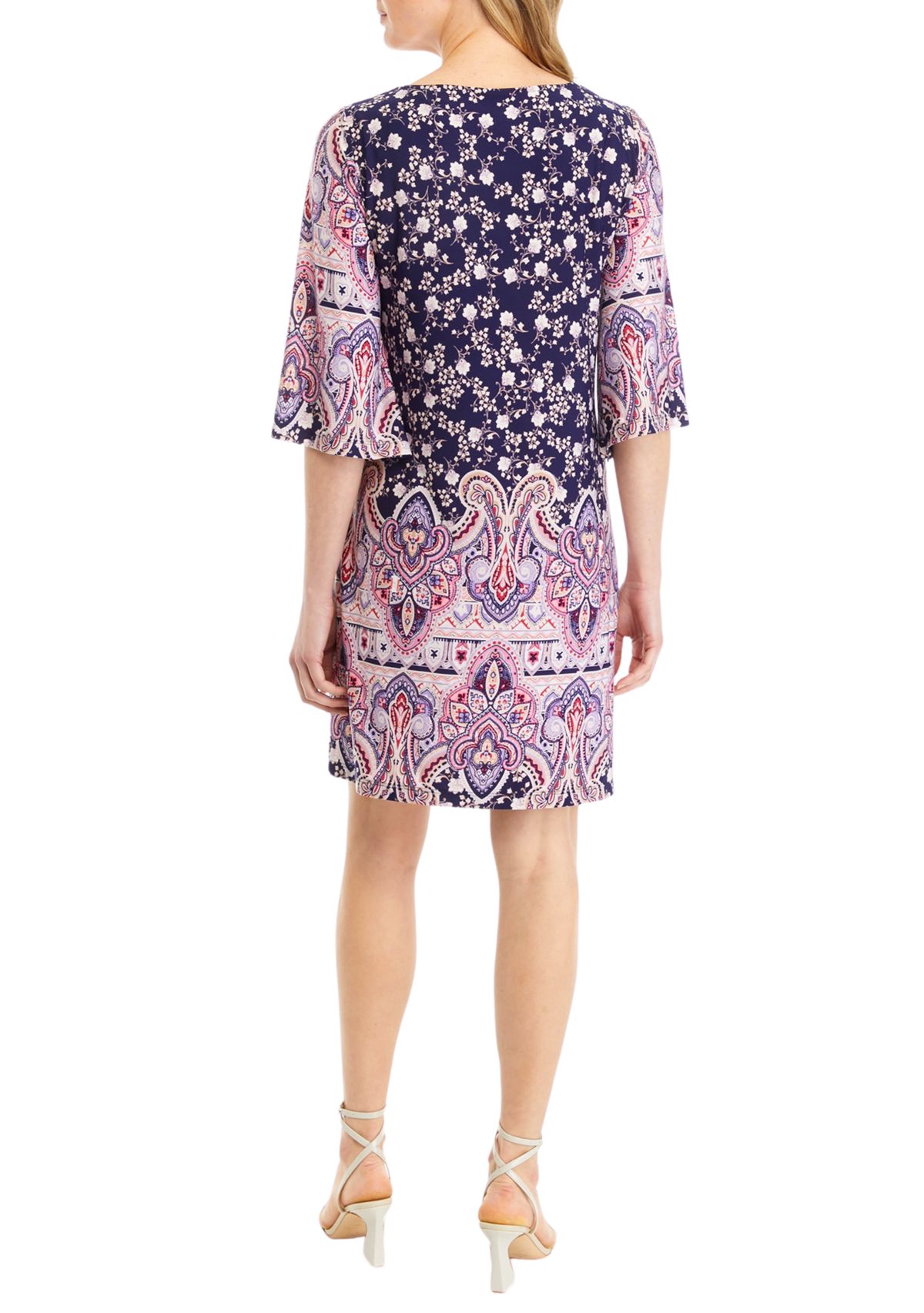 Womens 3/4 Sleeve Graduated Floral Printed Shift Dress