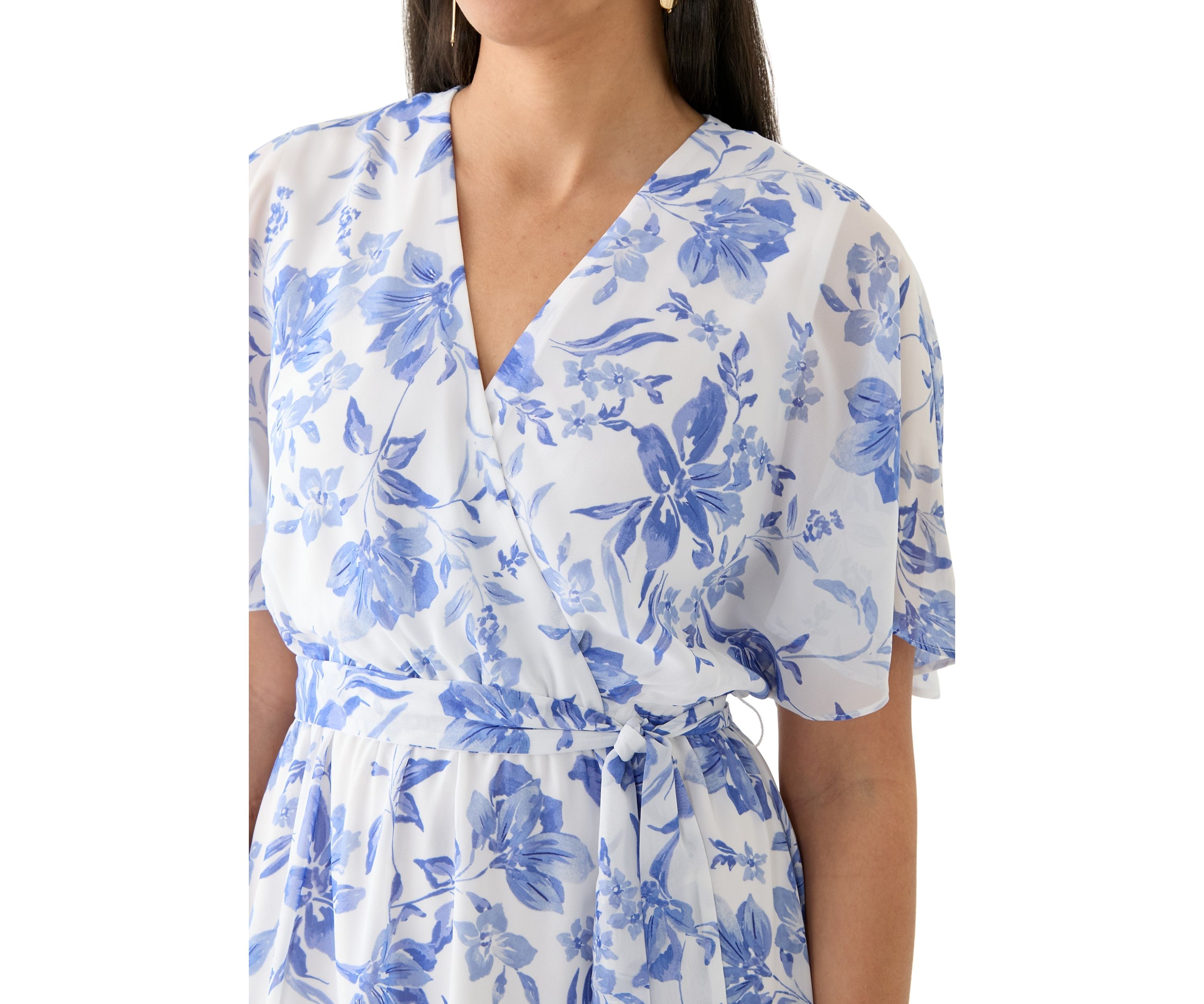 Womens Floral Printed Chiffon Fit and Flare Midi Dress
