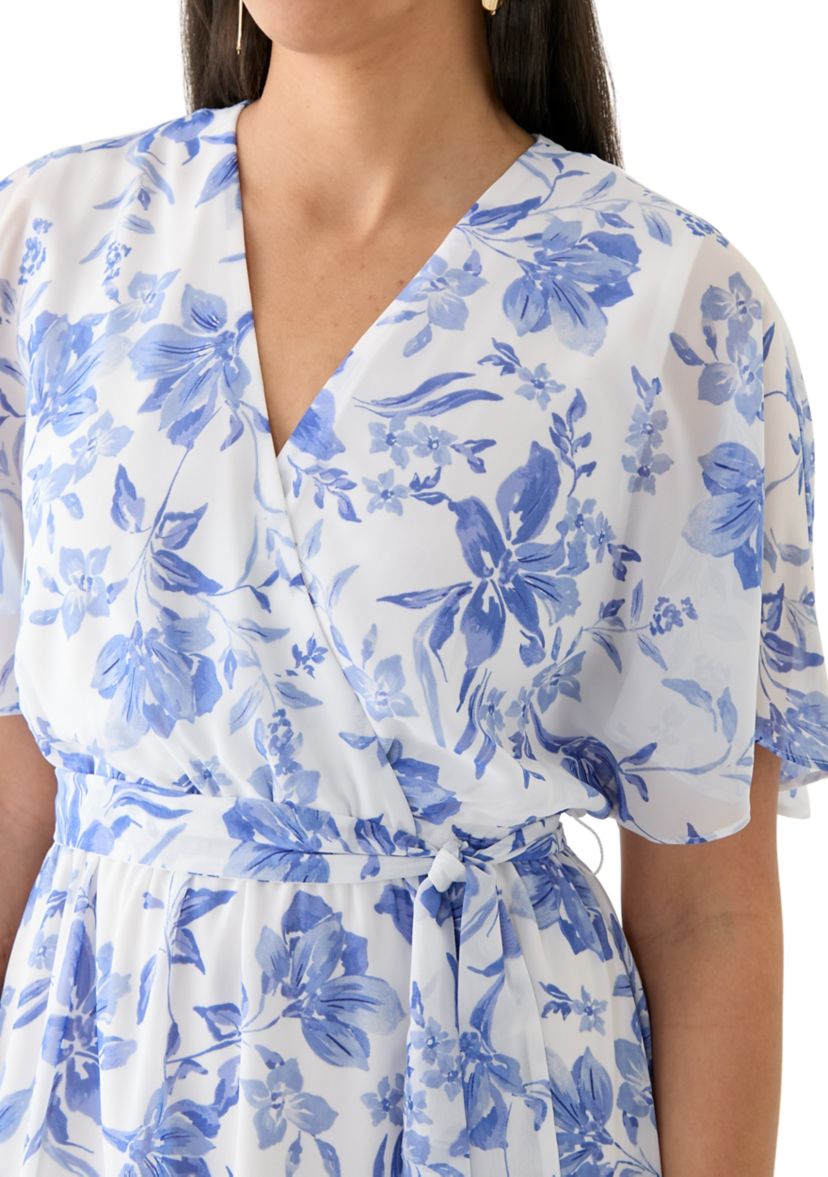 Womens Floral Printed Chiffon Fit and Flare Midi Dress