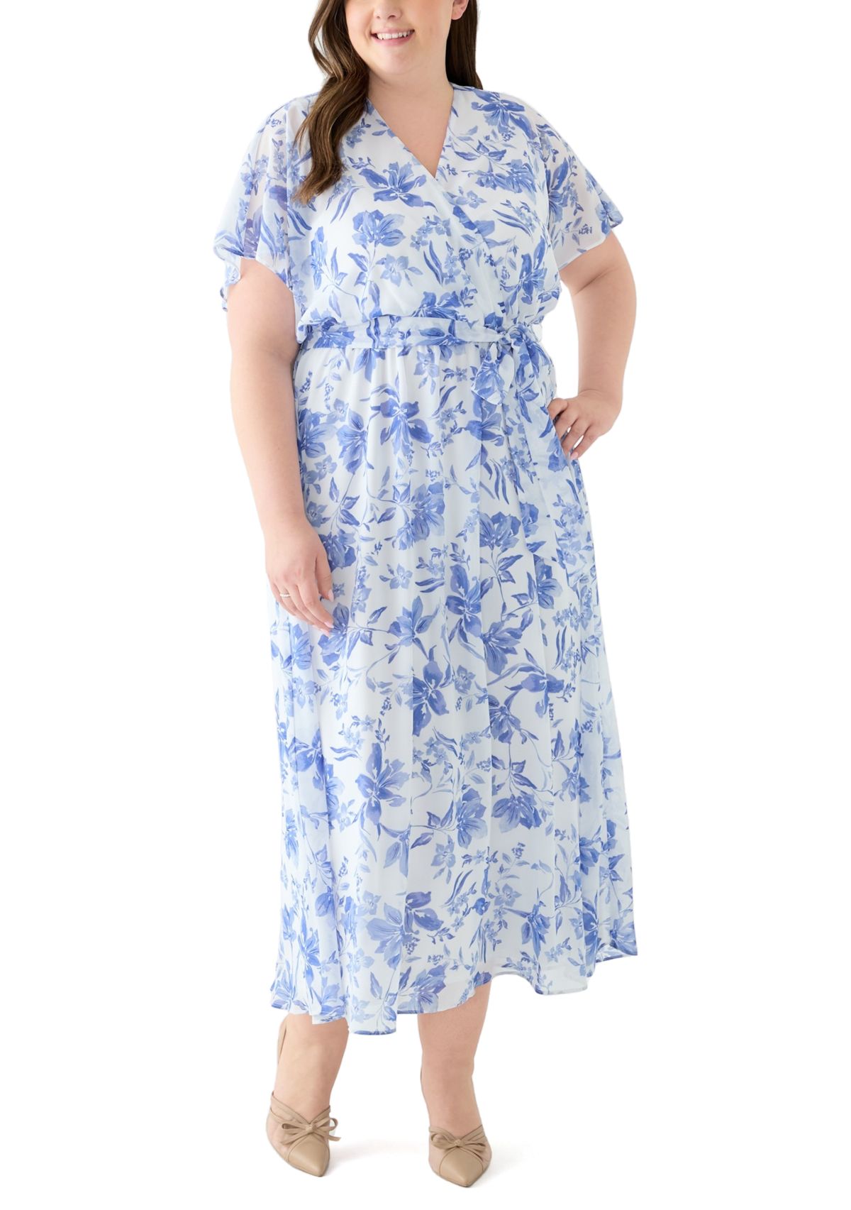 Plus Size V-Neck Floral Print Maxi Dress