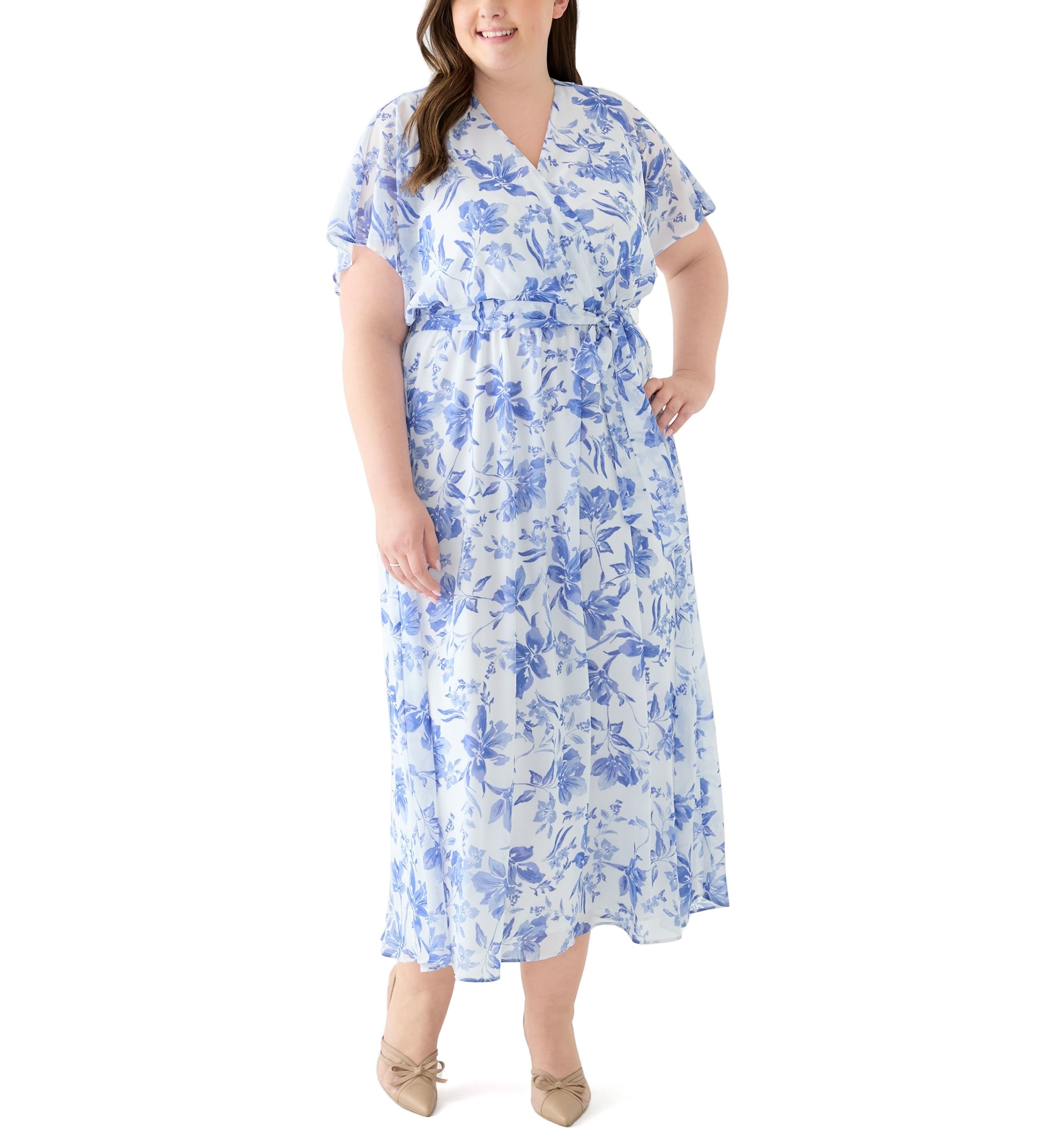 Plus Size V-Neck Floral Print Maxi Dress