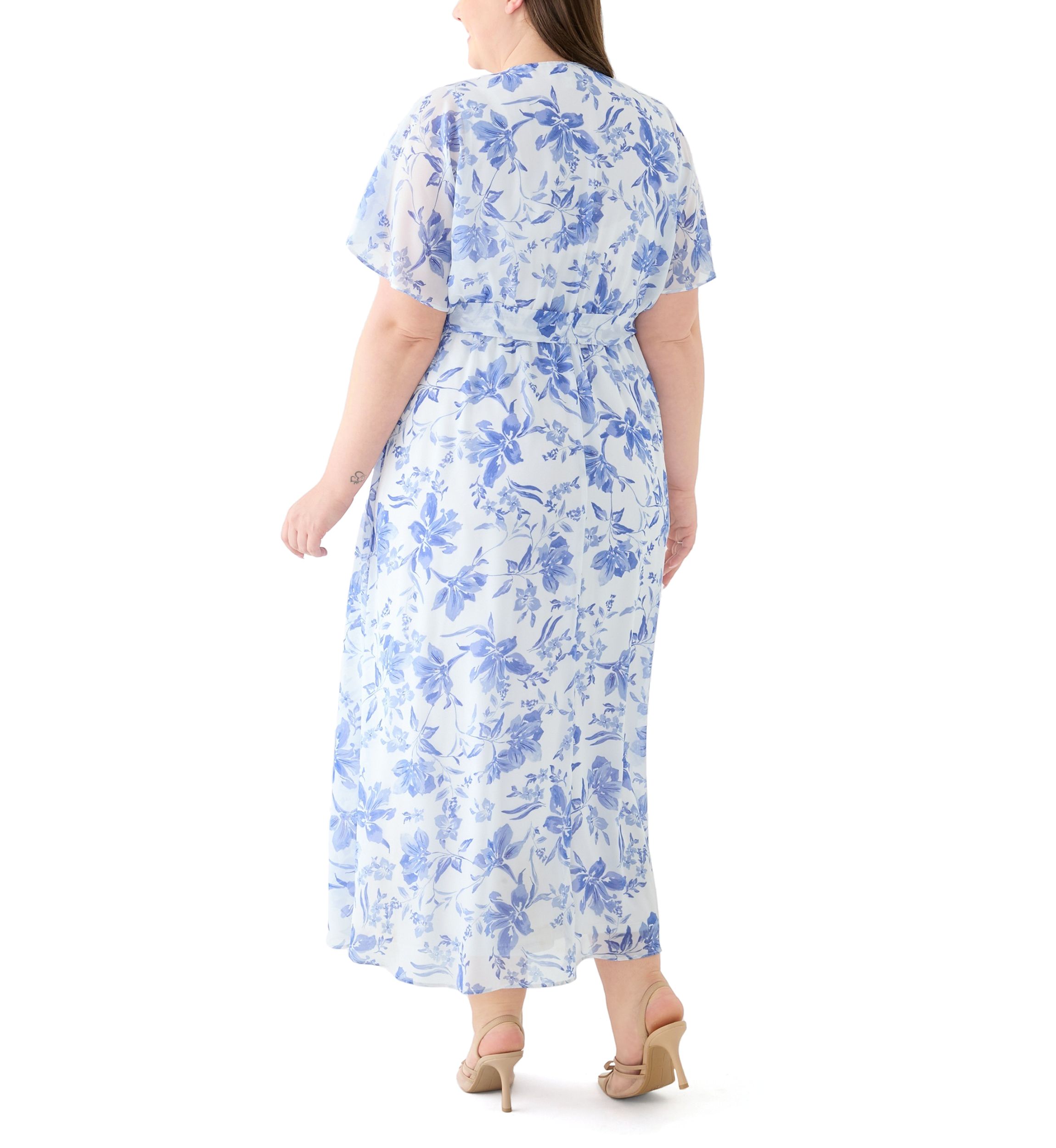 Plus Size V-Neck Floral Print Maxi Dress