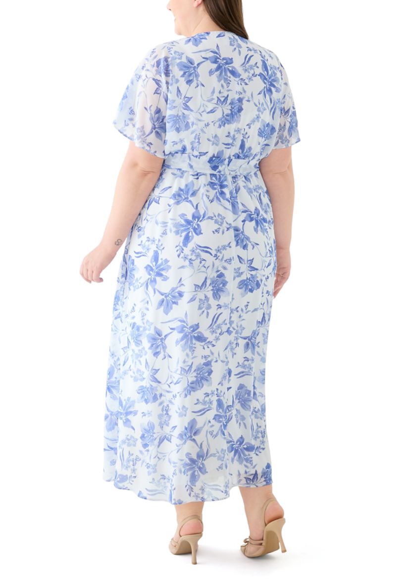 Plus Size V-Neck Floral Print Maxi Dress