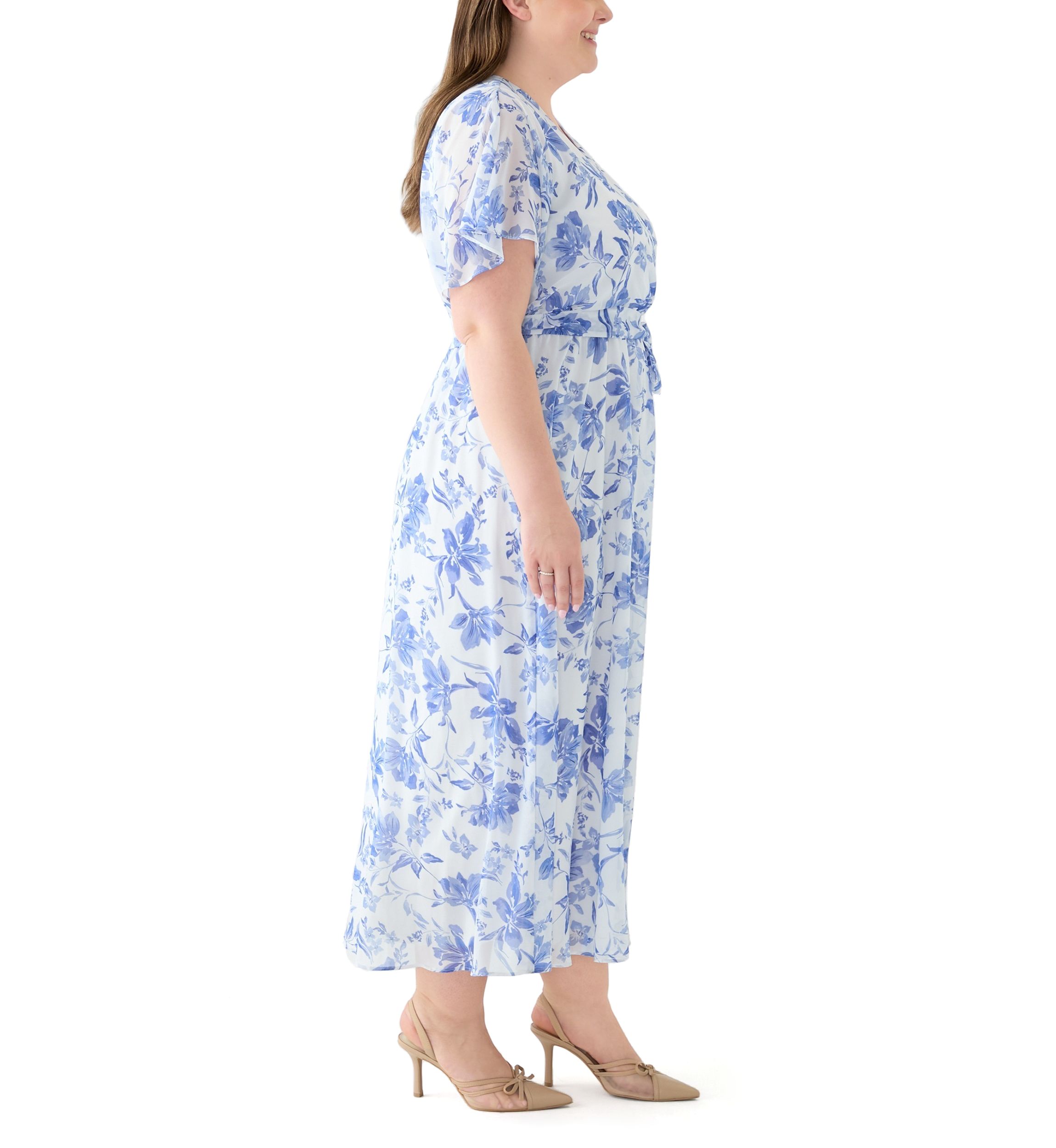Plus Size V-Neck Floral Print Maxi Dress