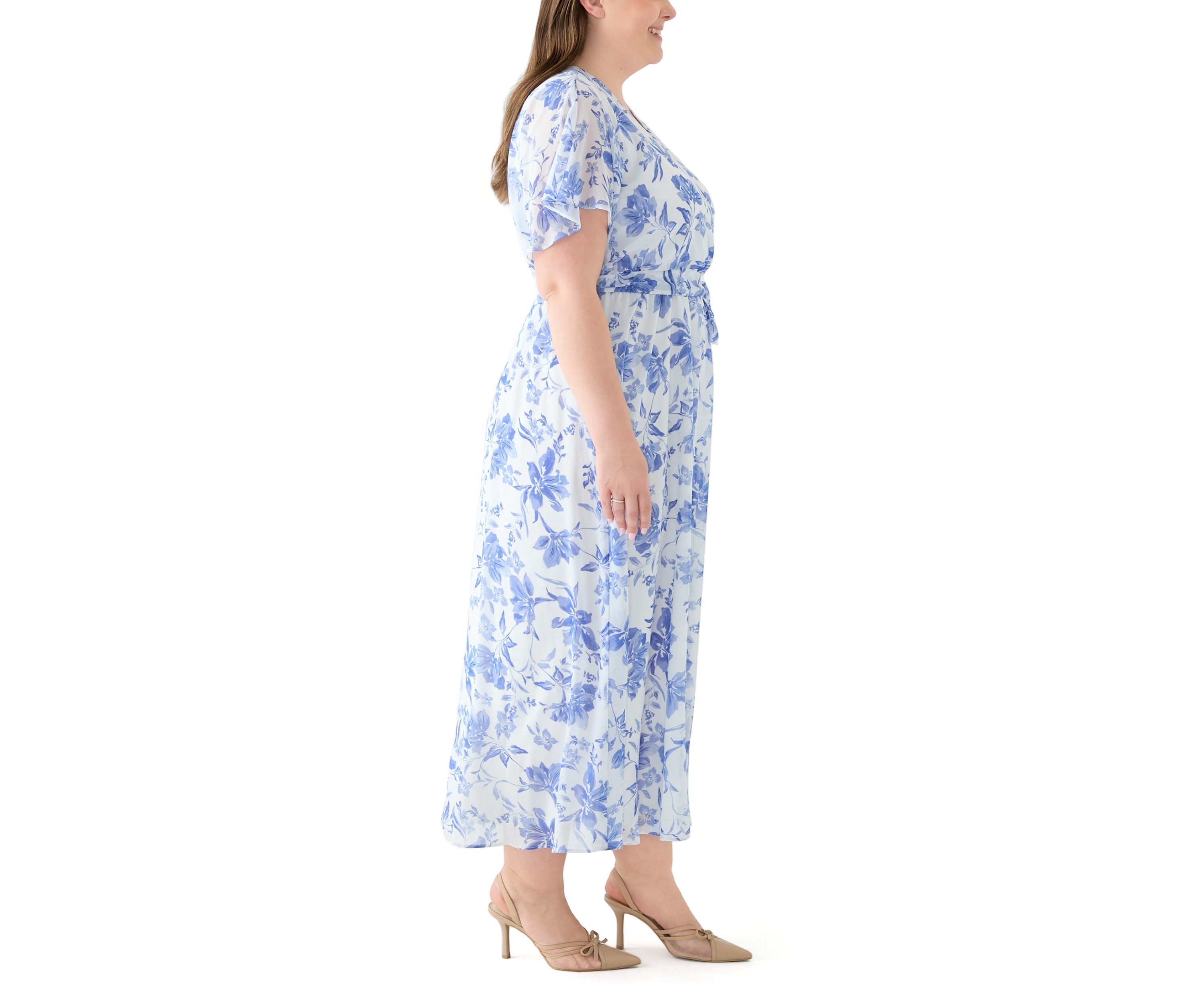 Plus Size V-Neck Floral Print Maxi Dress