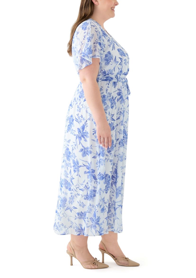 Plus Size V-Neck Floral Print Maxi Dress