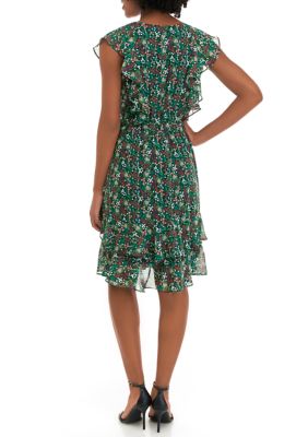 Sandra Darren Women s Flutter Sleeve V Neck Floral Print Dress belk