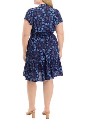 Sandra Darren Plus Size Flutter Sleeve Medallion Print Chiffon