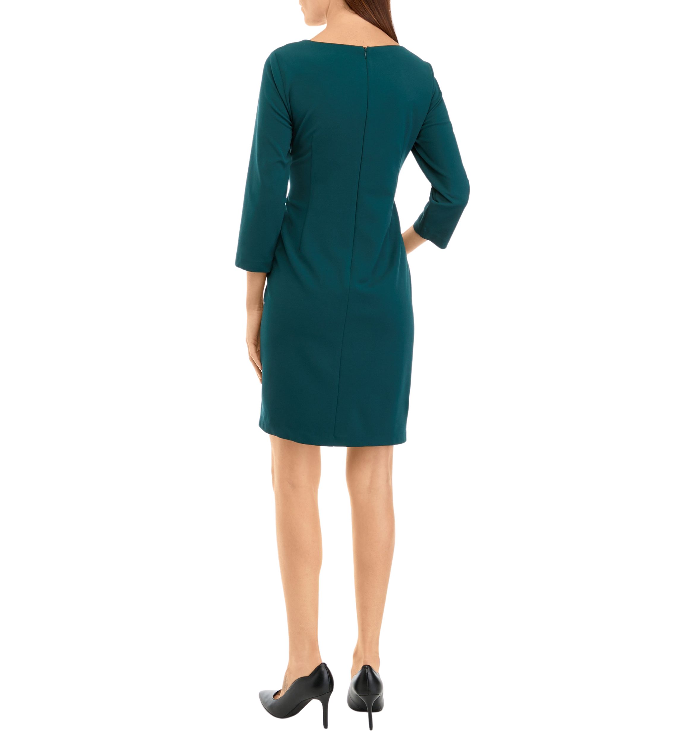 Womens 3/4 Sleeve Side Drape Solid Scuba Crepe Sheath Dress
