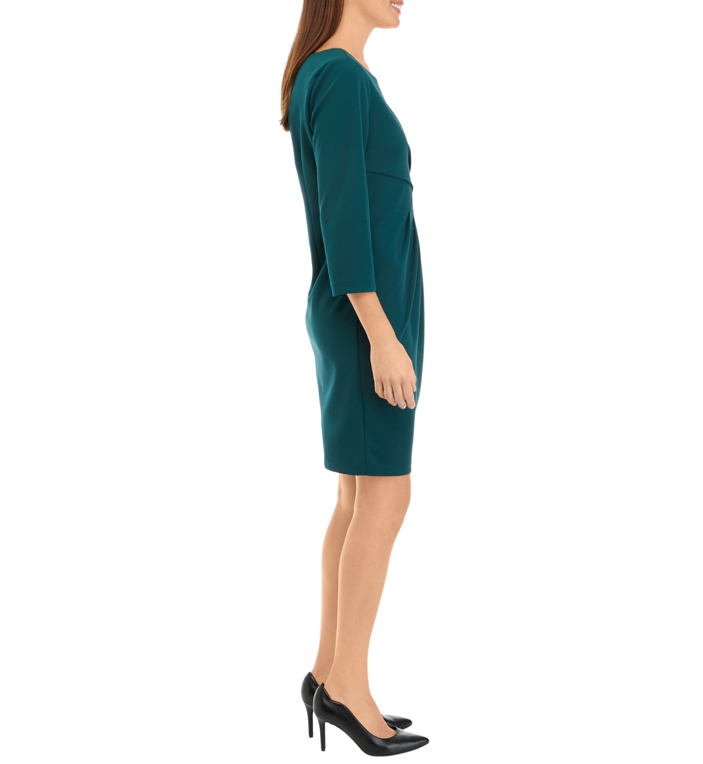 Womens 3/4 Sleeve Side Drape Solid Scuba Crepe Sheath Dress