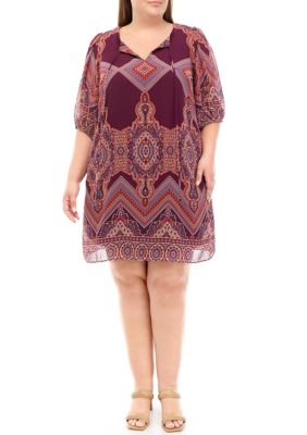 Plus Paisley Print A-Line Dress