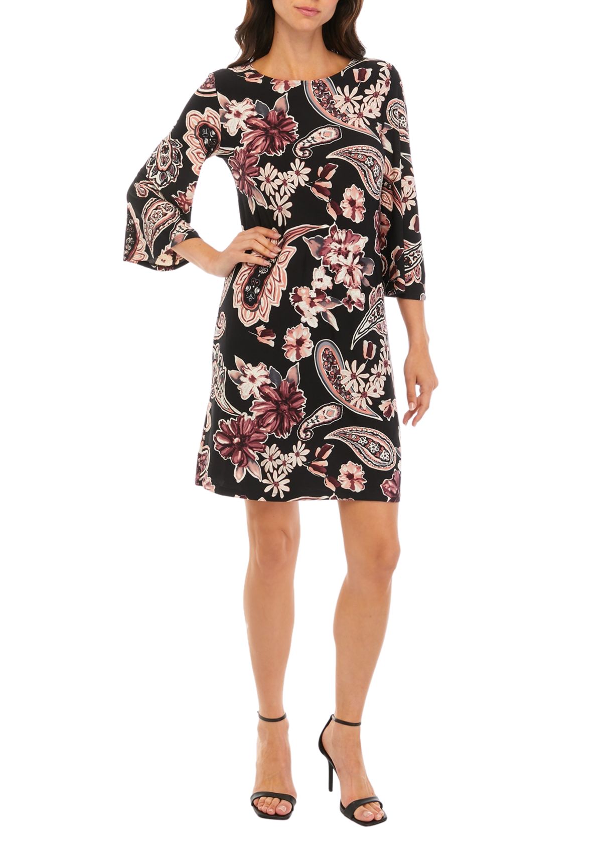 Womens Crew Neck Paisley Print A-Line Dress