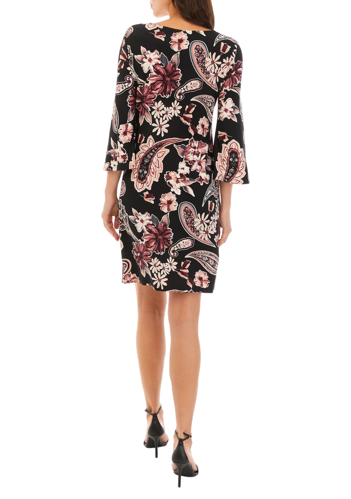 Womens Crew Neck Paisley Print A-Line Dress