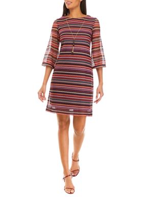 Women's Crew Neck Striped Print A-Line Dress