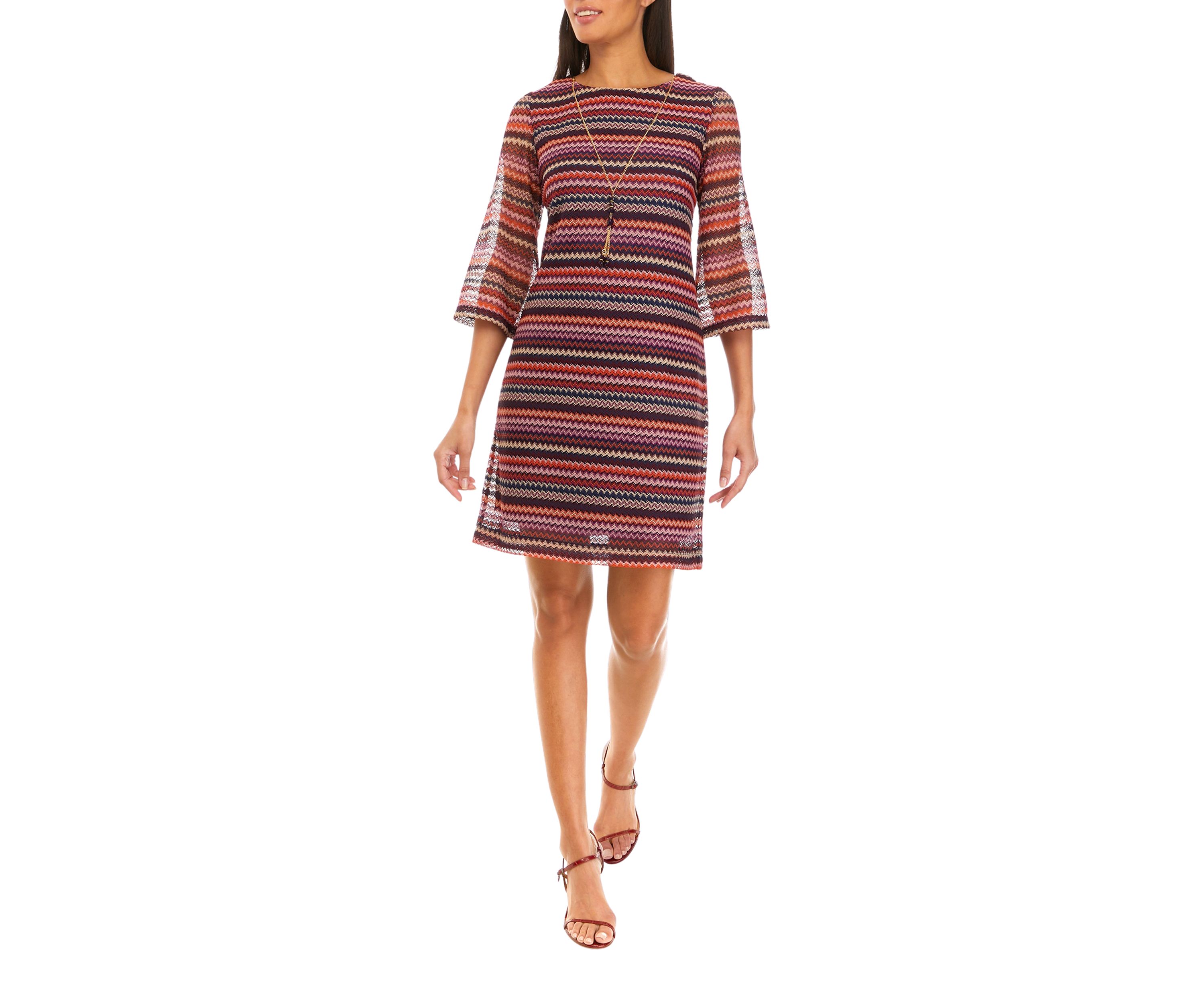 Womens Crew Neck Striped Print A-Line Dress