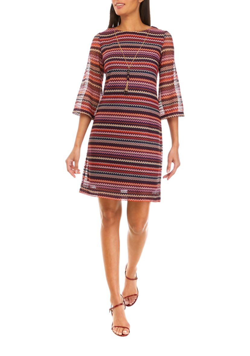 Womens Crew Neck Striped Print A-Line Dress