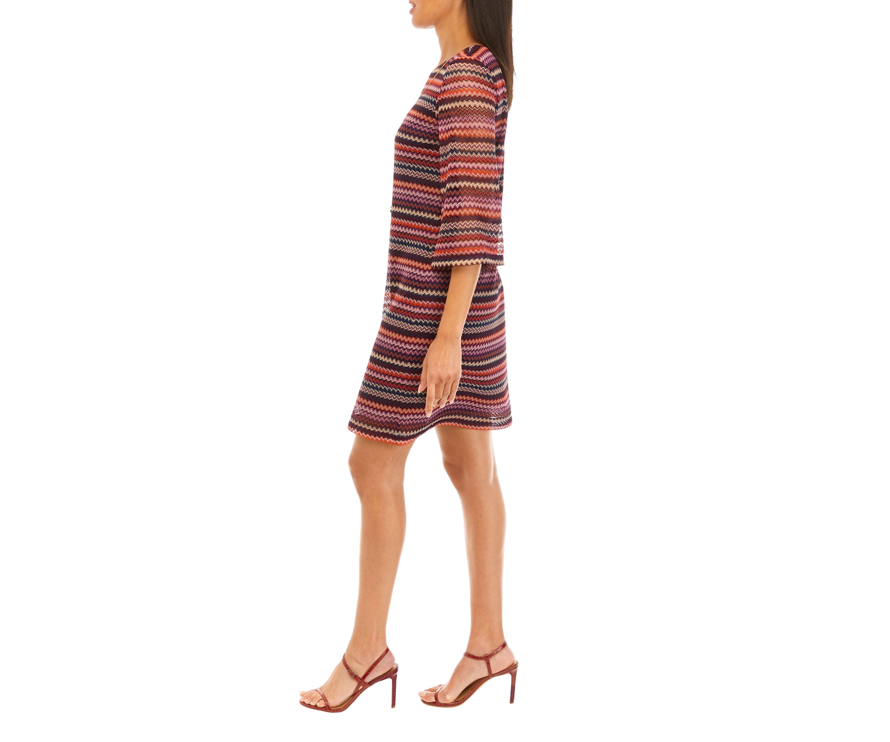 Womens Crew Neck Striped Print A-Line Dress