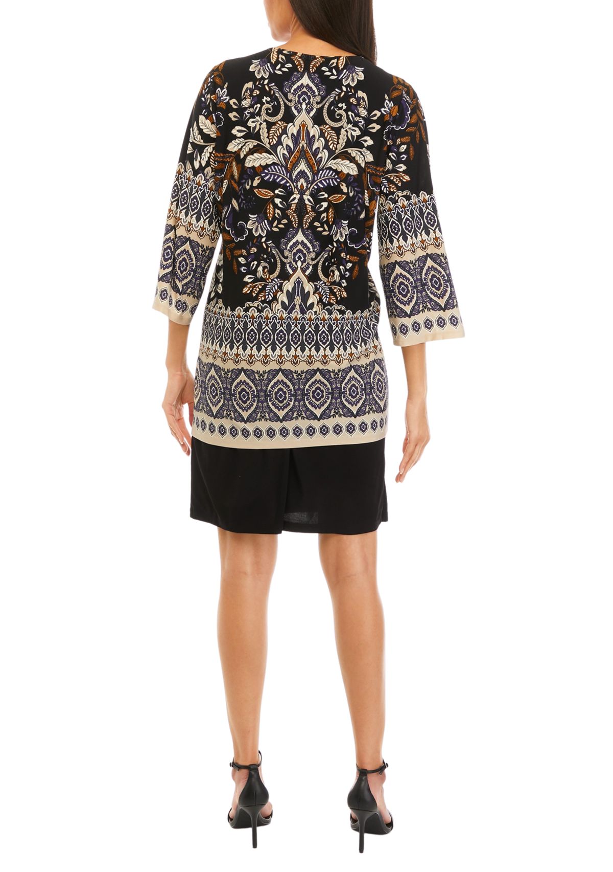 Womens 3/4 Sleeve Printed A-Line Jacket Dress