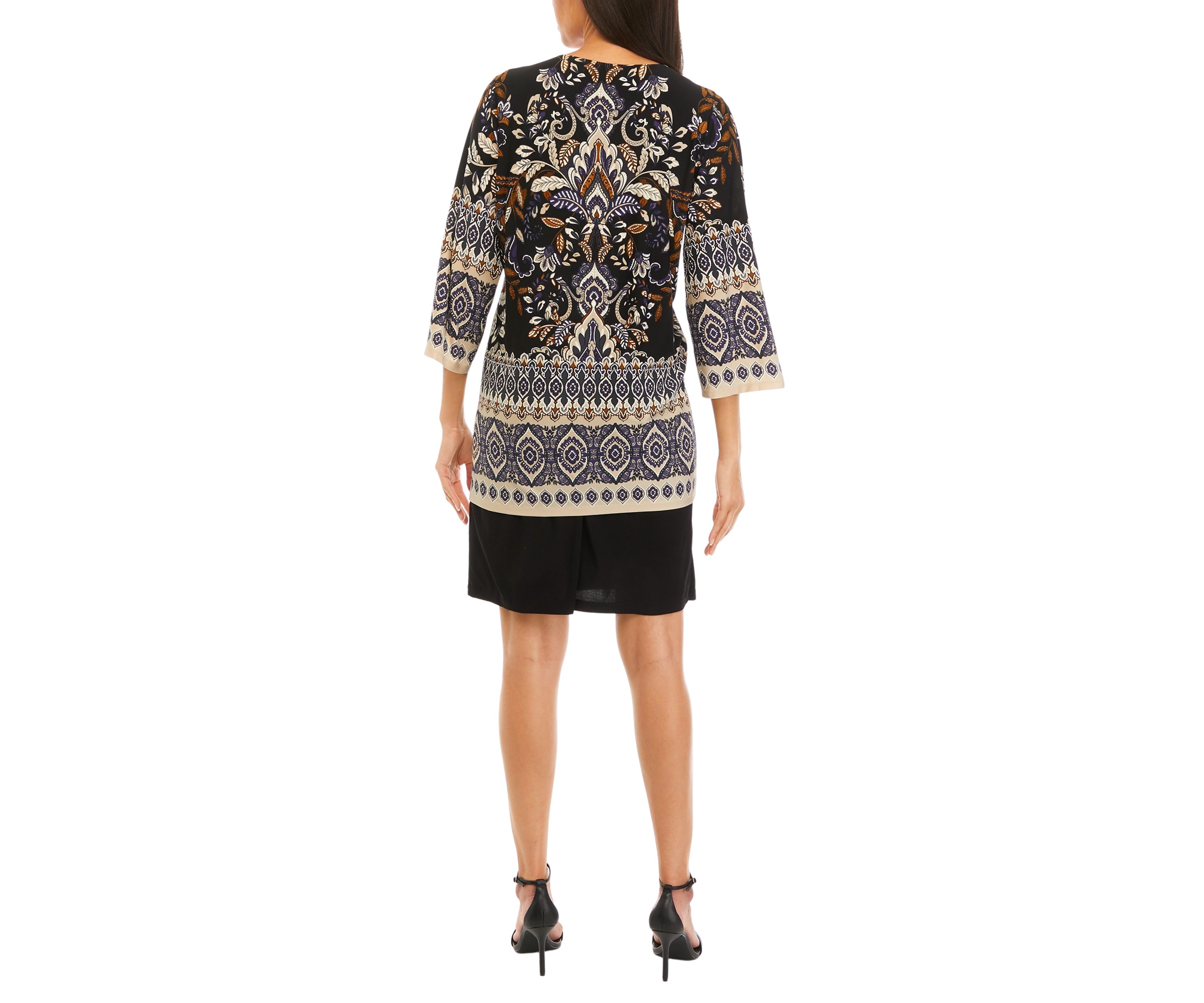 Womens 3/4 Sleeve Printed A-Line Jacket Dress