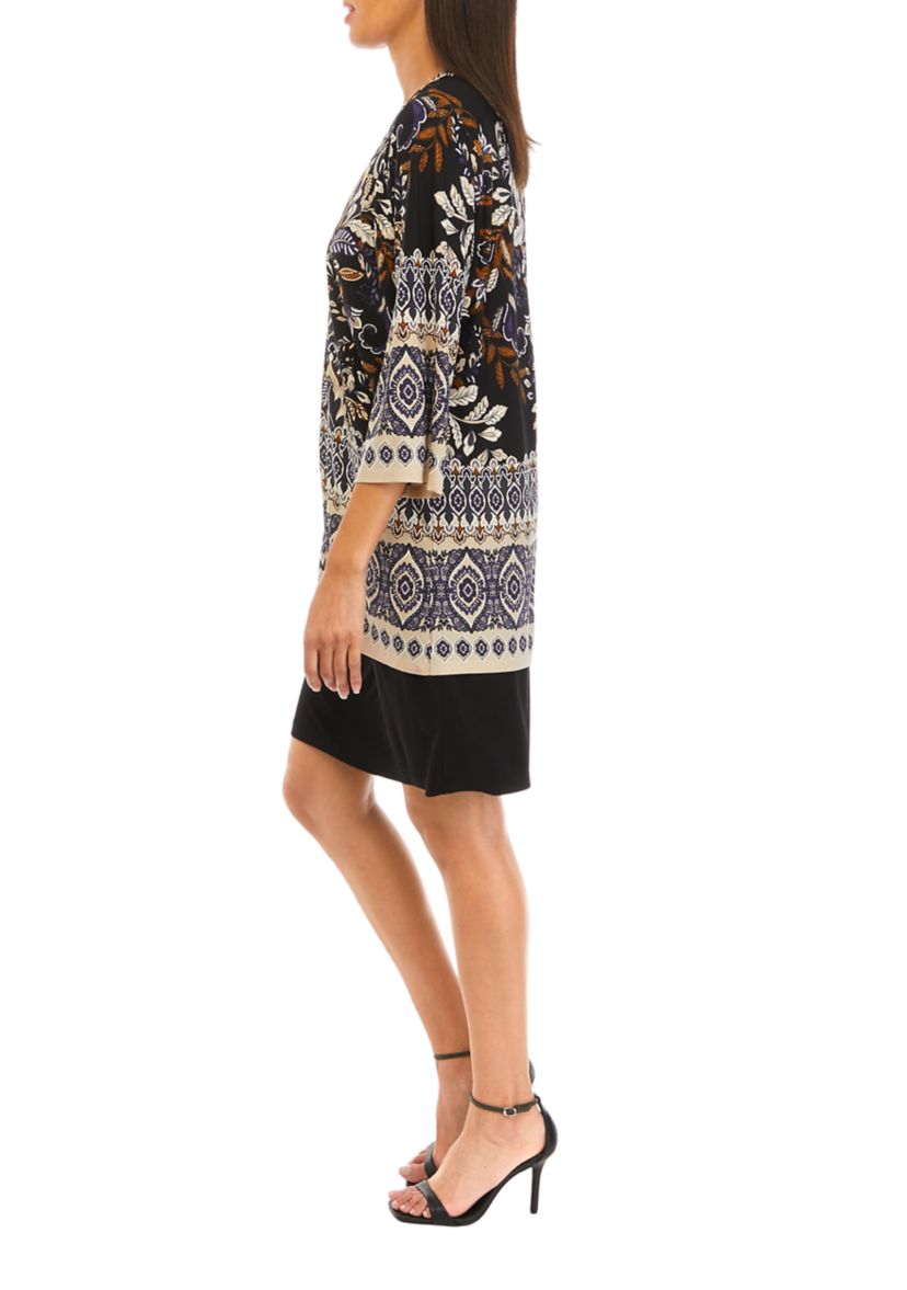 Womens 3/4 Sleeve Printed A-Line Jacket Dress