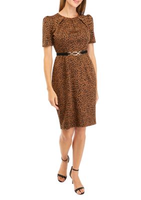 Women's Short Sleeve Leopard Ponte Shift Dress