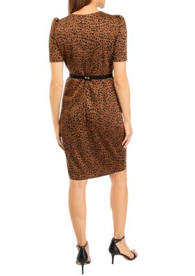 Women's Short Sleeve Leopard Ponte Shift Dress