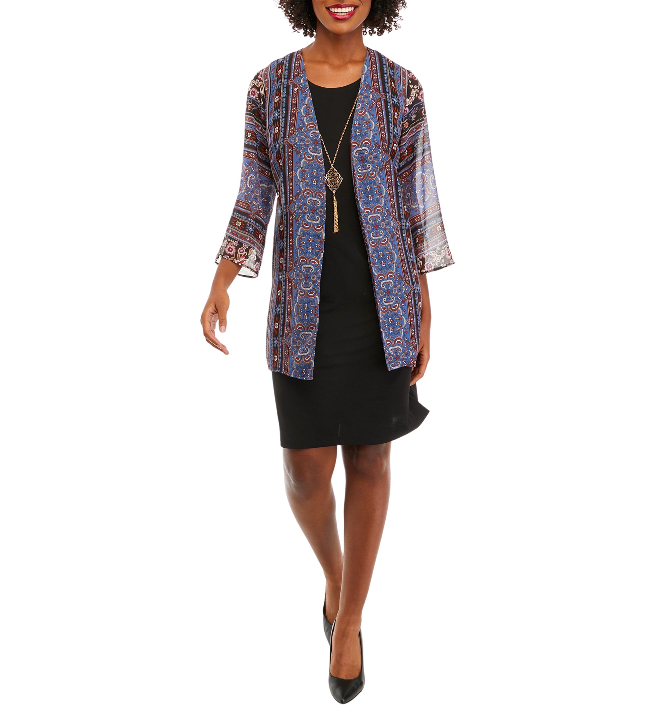 Womens 3/4 Sleeve Chiffon Jacket Dress