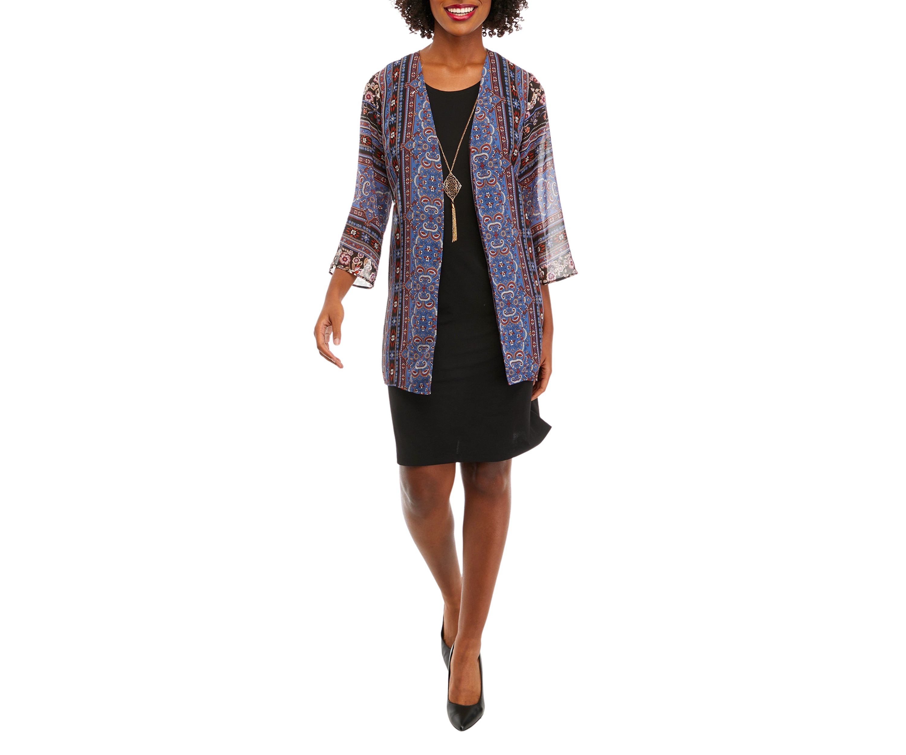 Womens 3/4 Sleeve Chiffon Jacket Dress