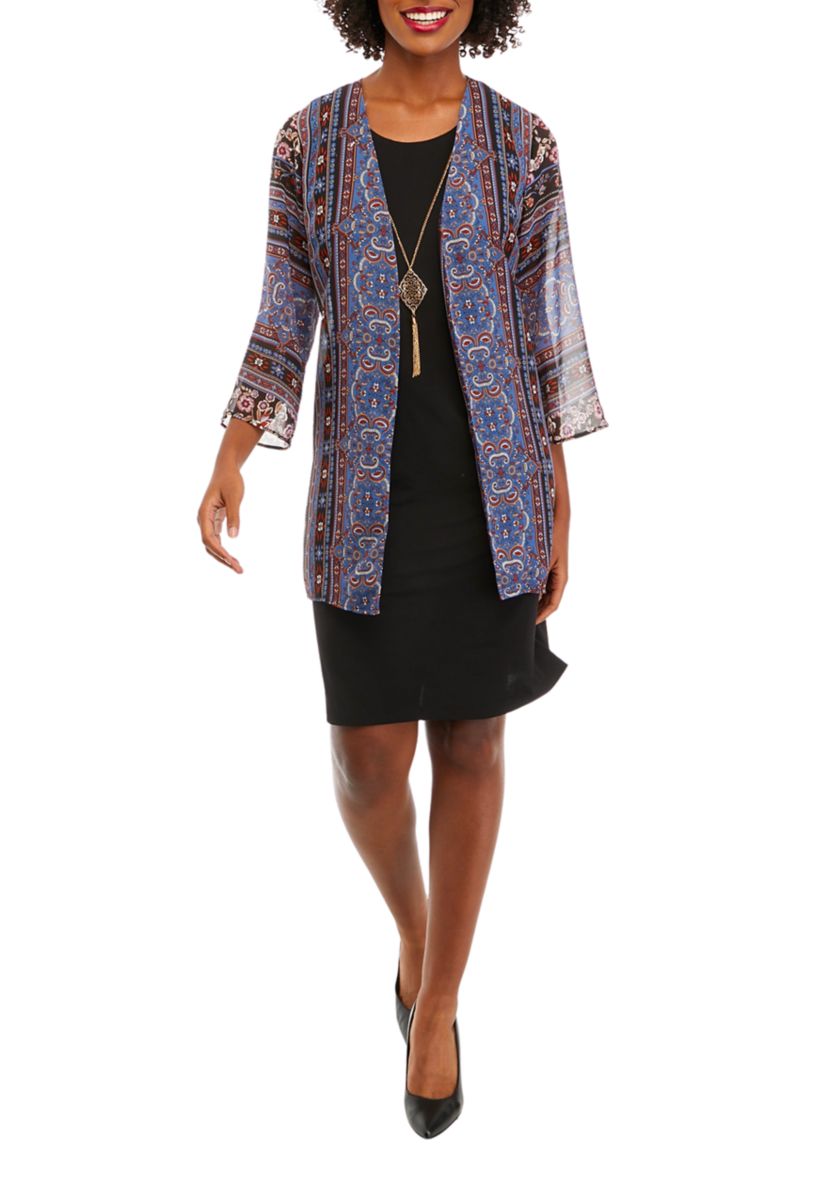 Womens 3/4 Sleeve Chiffon Jacket Dress