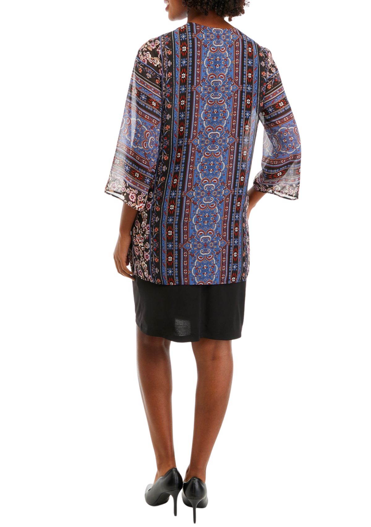 Womens 3/4 Sleeve Chiffon Jacket Dress