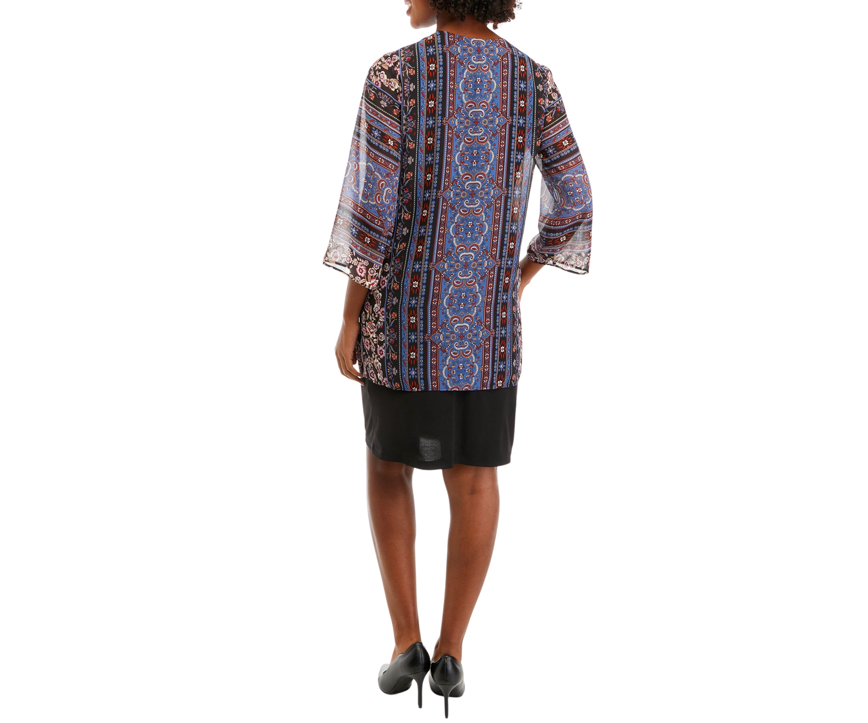 Womens 3/4 Sleeve Chiffon Jacket Dress