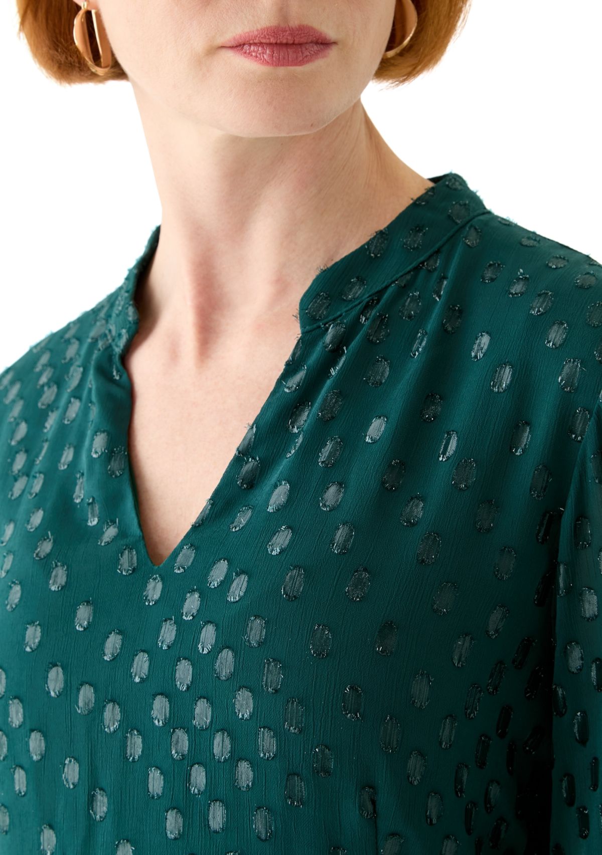 Womens Long Sleeve Foil Clip Dot Babydoll Chiffon Dress