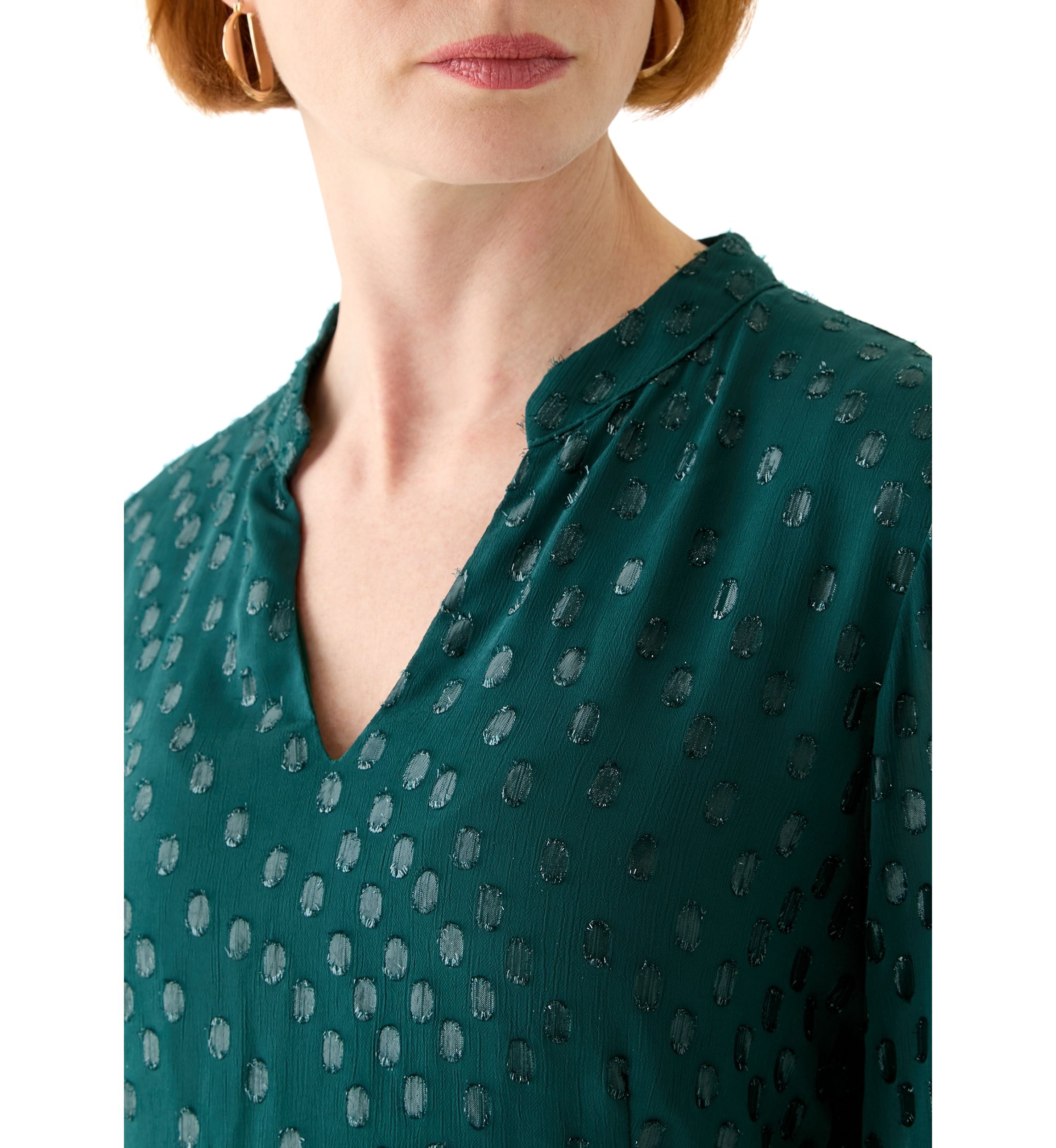 Womens Long Sleeve Foil Clip Dot Babydoll Chiffon Dress