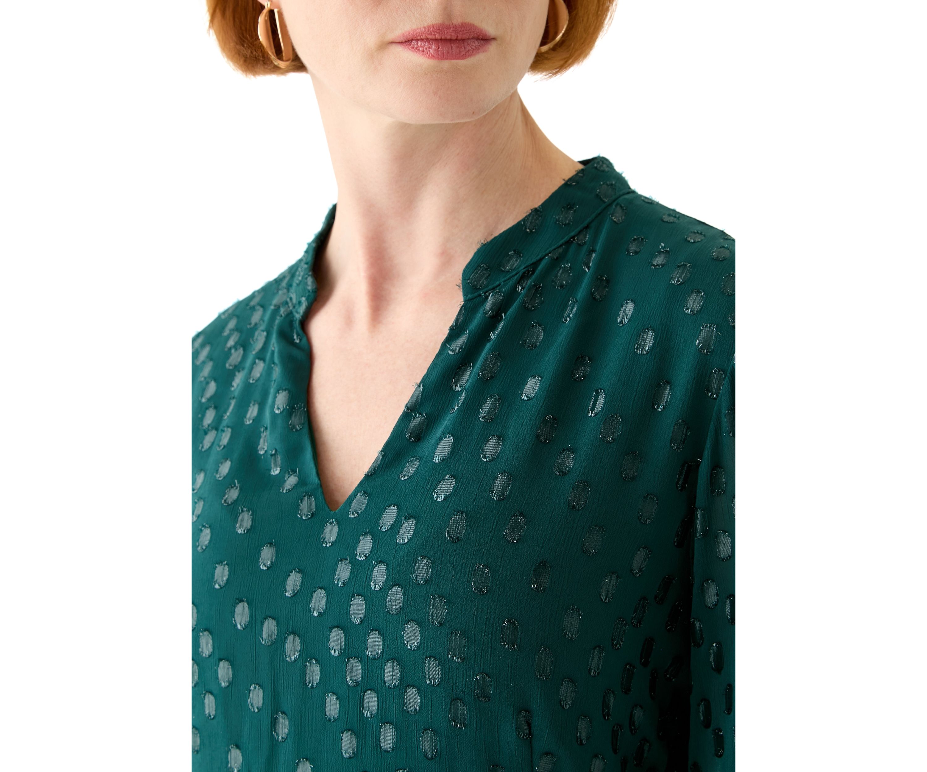 Womens Long Sleeve Foil Clip Dot Babydoll Chiffon Dress