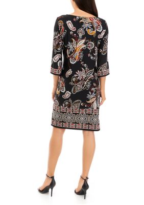 Sandra Darren Women s 3 4 Sleeve Border Print Shift Dress belk