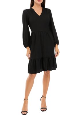 Sandra Darren Women's Long Sleeve V-Neck Solid Crepe Dress | belk