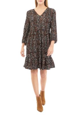 Women's 3/4 Sleeve Printed Crepe Dress