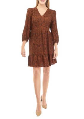 Women's 3/4 Sleeve Floral Printed Crepe Dress