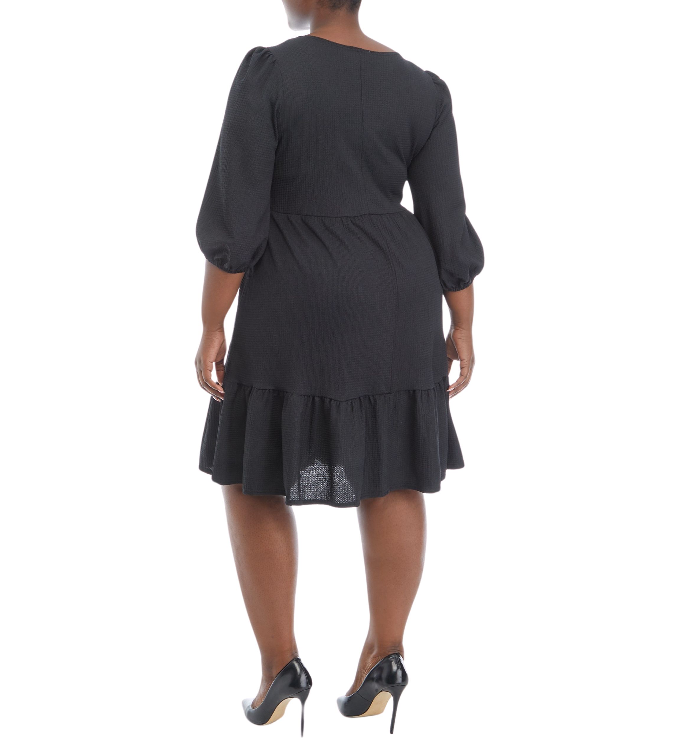 Plus Size 3/4 Sleeve Scoop Neck Solid Bubble Crepe Dress