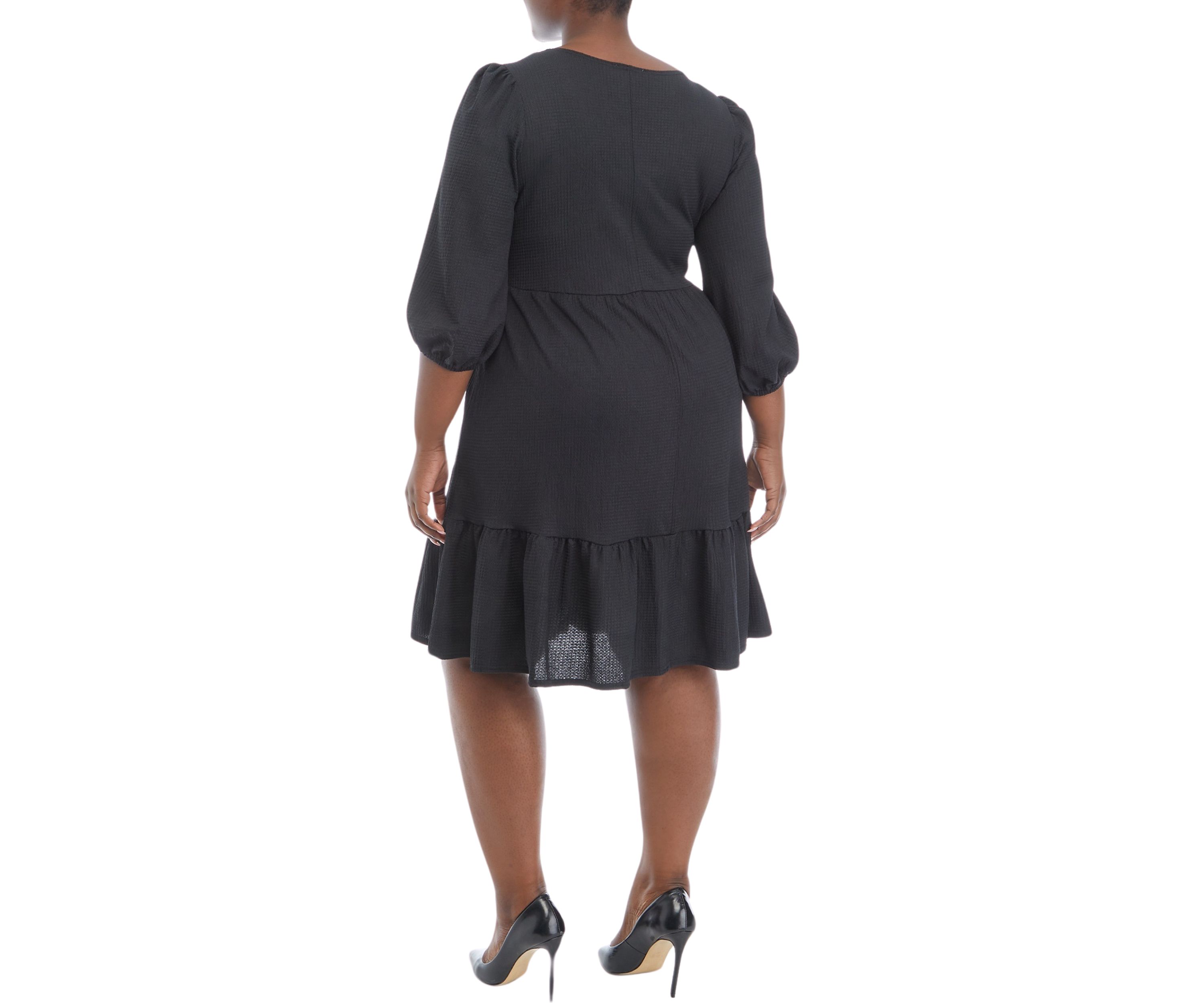 Plus Size 3/4 Sleeve Scoop Neck Solid Bubble Crepe Dress