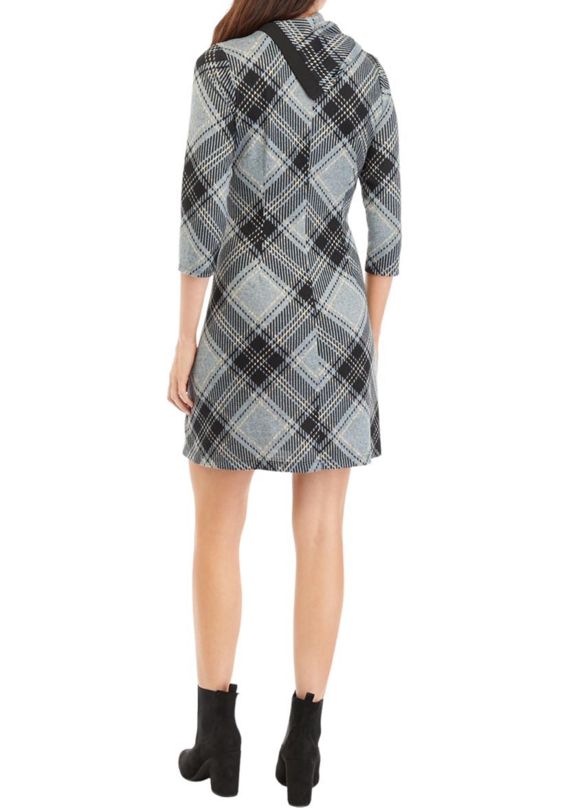 Womens 3/4 Sleeve Plaid A-Line Cozy Dress