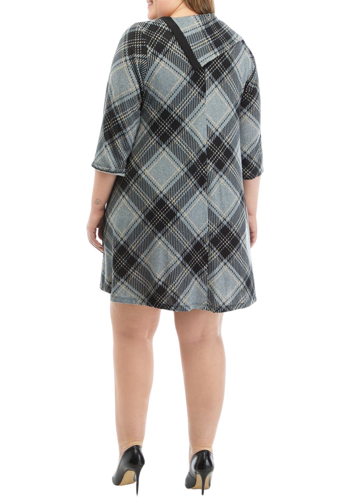 Plus Size Envelope Neck Plaid Cozy Fit and Flare Dress