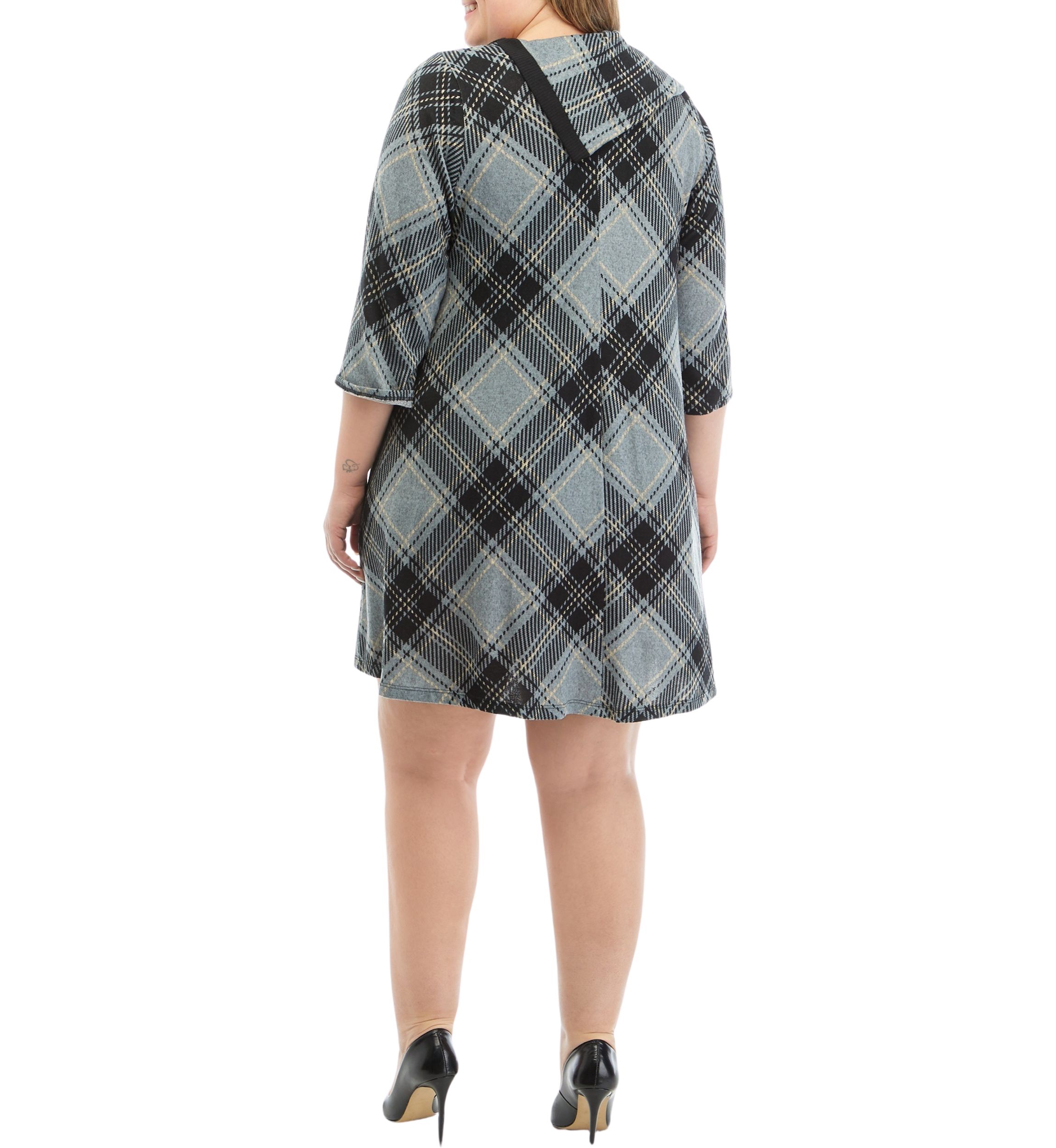 Plus Size Envelope Neck Plaid Cozy Fit and Flare Dress