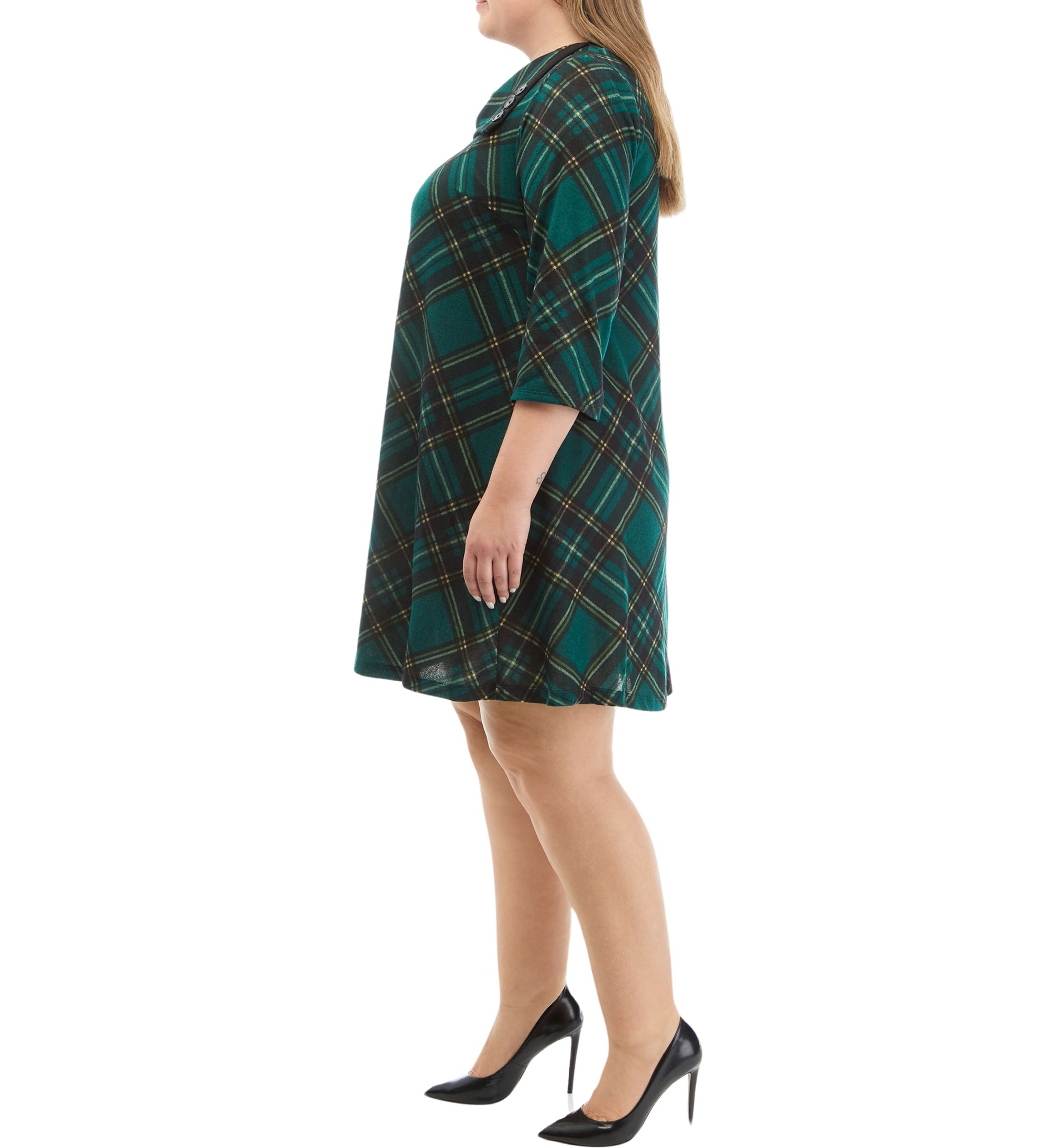Plus Size Envelope Neck Plaid Cozy Fit and Flare Dress