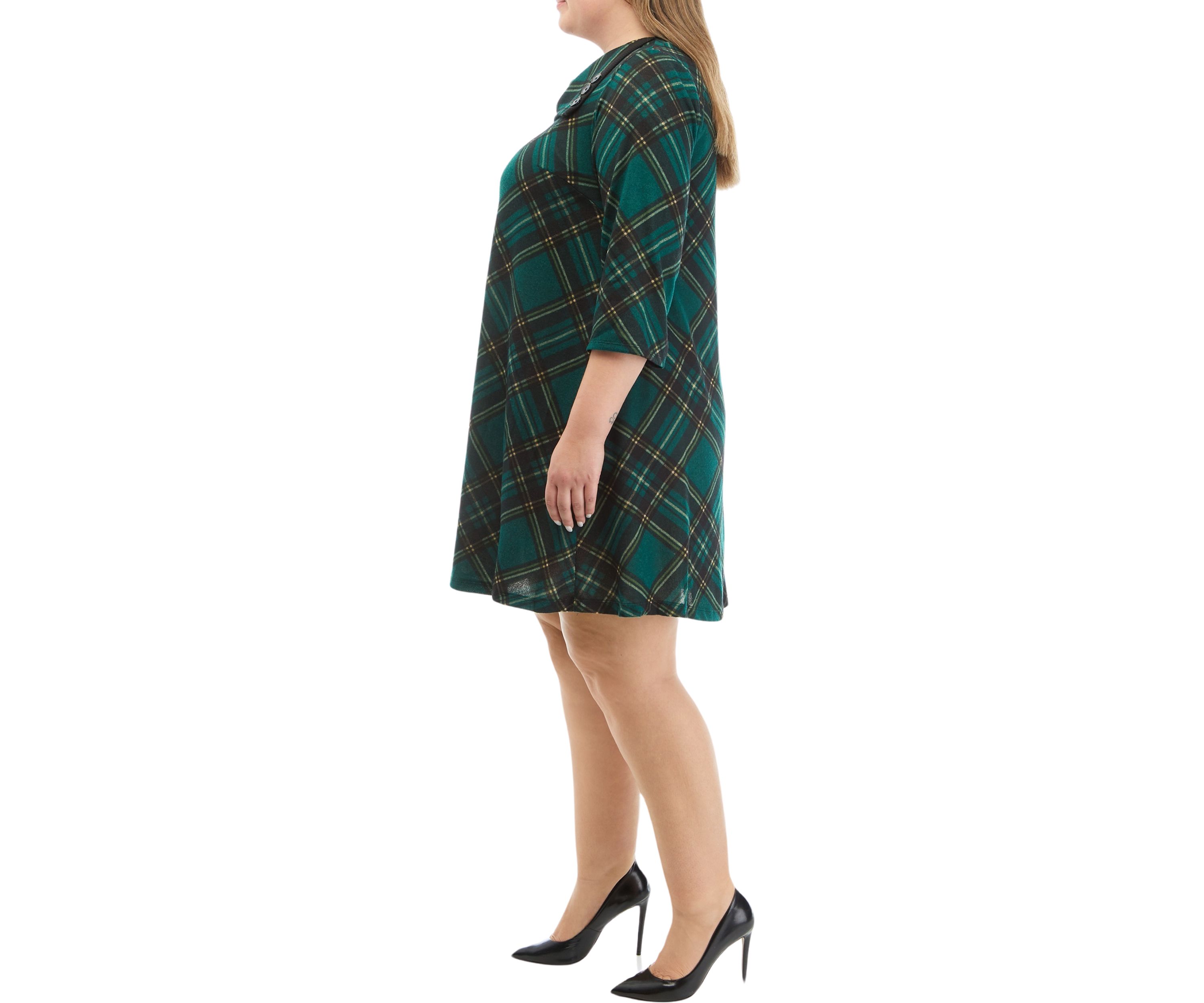 Plus Size Envelope Neck Plaid Cozy Fit and Flare Dress